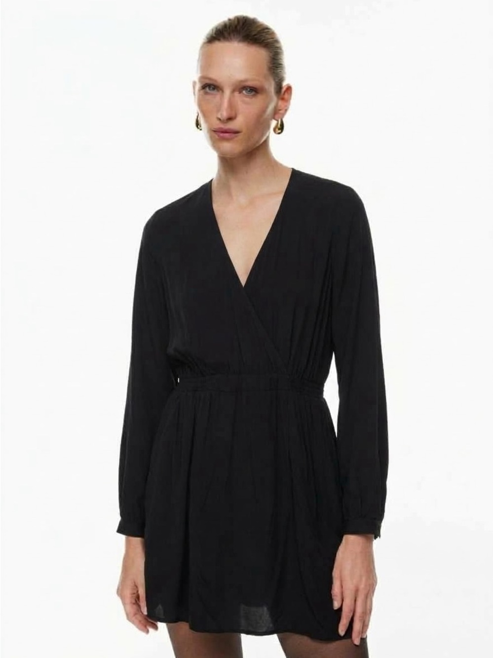 Wilfred Aritzia Black Wrap Long Sleeve Mini Dress Size Medium Holiday Minimalist